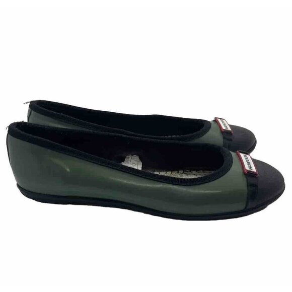 Hunter Rubber Green Black Rain Ballet Flats Waterproof Size 5 No Insoles Flaws - Picture 1 of 7